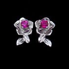 Shape Gold Silver Cubic Zirconia Earrings Silver 925 Red Flower Gemstone Stud