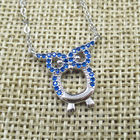 Animal Blue Color Silver Cubic Zirconia Necklace 925 Pure Owl Shape For Child