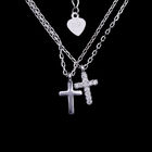 Cross Shape Silver Cubic Zirconia Necklace 925 Double Chain With Plated Rhodium