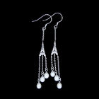 Tassel Sterling Silver Drop Earrings Eiffel Tower Shape Pendant With Pearl