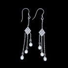 Simple 925 Silver Pearl Earrings / Diamond Shape Pearl Chandelier Earrings