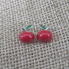 Fancy Silver Cherry Stud Earrings Red Customized Enamel For Teens