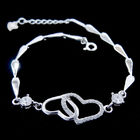 Two Hearts Design Silver Cubic Zirconia Bracelet For Young Ladies
