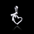 Ribbon Bow Knot Plain Silver Pendant Pure 925 With Heart Shape