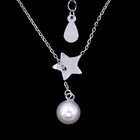 Adjustable Length Silver Pearl Necklace Pure 925 Silver With Star Shape Blank Design