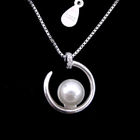 Edgeless Silver Pearl Necklace / Round Single Pearl Necklace With Heart Shape