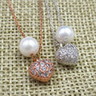 Plated Rhinestone Rose Gold Pearl Necklace / Heart Shape Teardrop Pearl Necklace