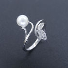 Lady Charm Silver Pearl Ring Real 925 Simulation Flower Design