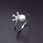 Minimalist Style Single Pearl Ring 925 Silver With Royal Crown Shape