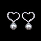 Anniversary 925 Silver Jewelry Earrings White Zircon And Fresh Water Pearl Heart Shape