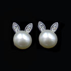 Rabbit Shaped 925 Silver Pearl Earrings With Natural Pearl And Zircon