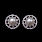 Fashion Silver Freshwater Pearl Jewelry / Stud Earrings Set For Women Wedding