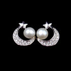 Fashionable Star And Moon Shaped Silver Pearl Earrings Stub For Lady / Girl