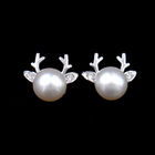 Sweet And Cute Silver Pearl Stud Earrings Deer Shaped With Antlers