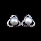 Fancy Real 925 Silver Freshwater Pearl Stud Earrings Triangle Shaped