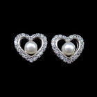 Great Plated 925 Sterling Silver Pearl Earrings Sweet Love Heart Shaped