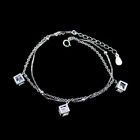 Silver Bracelet Cube And Zircon Cross Chain Double Rhodium Plated / Sterling Silver Box Chain