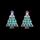 Christmas Holiday Gift 925 Sterling Silver Jewelry / Tree Colot Cz Green And Pink Earrings