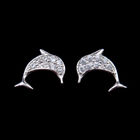 CZ Jewellery 925 Silver Cubic Zirconia Earrings Lovely Dolphin Shaped Ocean Animal