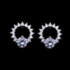 Modern Silver Cubic Zirconia Earrings / Sapphire Sterling Silver Stud Earrings Round Shaped