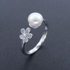 Silver Pearl Engagement Rings Jewelry / White Gold Pearl Ring Unusual Cross Design