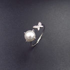 Butterfly Shape Silver Pearl Ring / Real Silver 925 Pearl Eternity Ring Jewelry