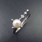 Two Semicircle Silver Pearl Ring / Pure Rhinestone Jewelry White Pearl Ring
