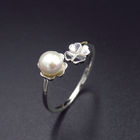 Girl Silver Pearl Ring Jewelers Plated Rhodium With Tree Leaf Shape