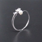 Personalized Silver Pearl Ring With Double Zircon Stars / Round White Pearl