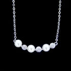 Real Natural Freshwater Pearl Silver Necklace Rhodium Plated For Gift / Party