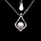 Fashionable Silver Long Necklace With Shell Pearl For Winter / 925 Sterling Silver Jewelry