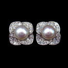 Crystal Zircon Silver Freshwater Pearl Stud Earrings For Anniversary Gift