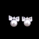 Crystal Zircon Silver Freshwater Pearl Stud Earrings For Anniversary Gift