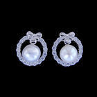 Korean Women Jewelry 925 Sterling Silver Stud Earrings / Natural Cultured Freshwater Pearl Earrings