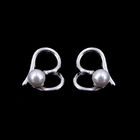 Pure 925 Silver Pearl Heart Earrings Stub Charm Jewelry For Girls