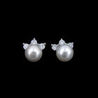 Central Pearl Round Earrings Stub Sterling Silver With Radioactive Design
