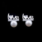White Gold Silver Pearl Earrings Zircon For Women Wedding Engagement Party