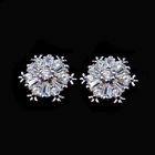 Flowers Charm Snow Shaped Silver Cubic Zirconia Earrings Stud For Women With CZ Jewelry