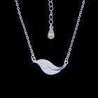 Feather Shape Plumage Style Charm Silver Double Chain Necklace Cubic Zirconia Main Stone