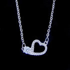 Girls Two Heart Diamond Necklace / Real 925 Silver Zirconia Necklace