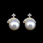 Round Freshwater Pearl Dangle Earrings / Simple Silver Pearl Stud Earrings