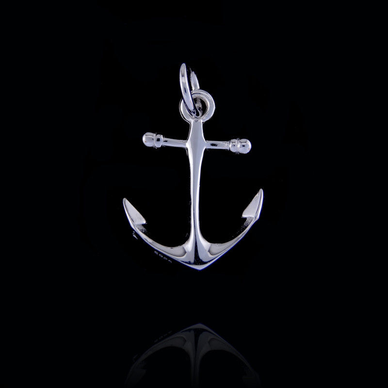 S925 Anchor Shape Plain Silver Pendant Plated Rhodium Simple Design Without Stone