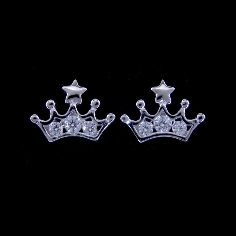 Imperial Crown Shape Silver Cubic Zirconia Earrings / Elegant Platinum Jewellery Earrings