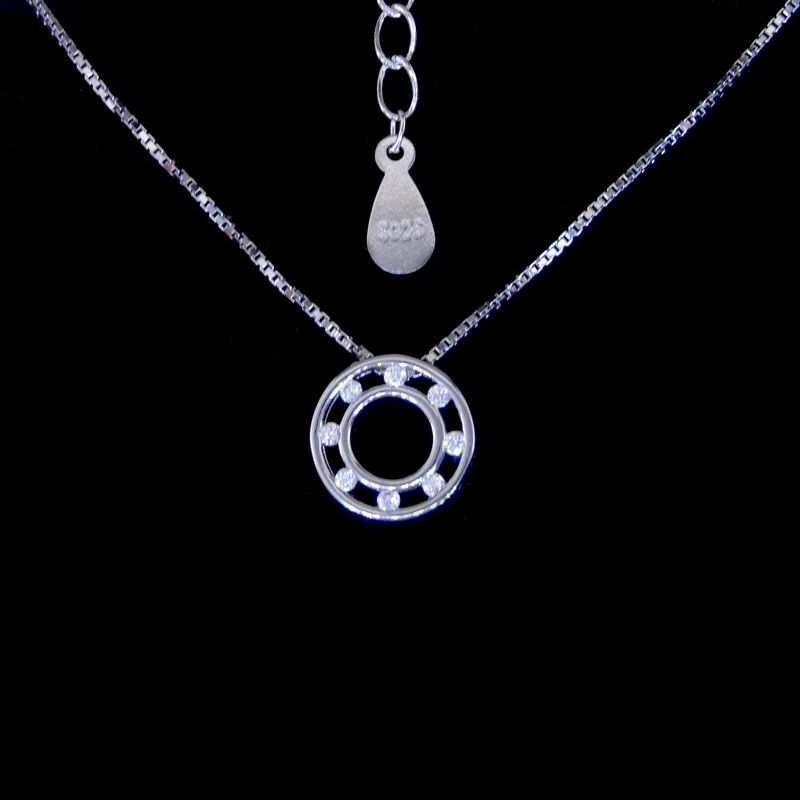 Real 925 Silver Cubic Zirconia Necklace Round Shape With Minimalist Style Rhinestone