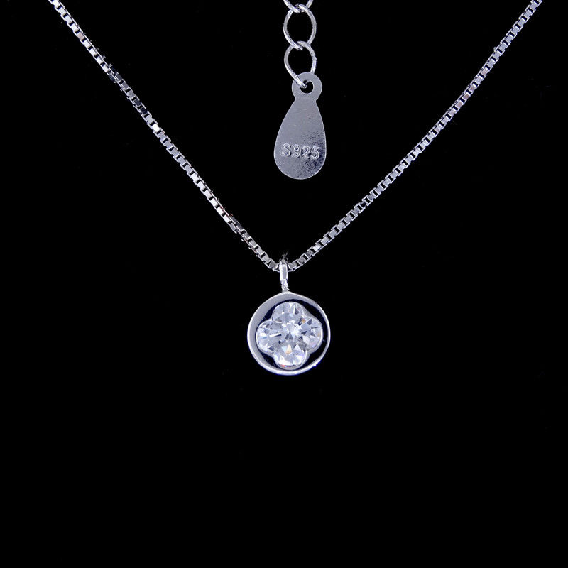 Shining Jewelry Silver Cubic Zirconia Necklace Four Leaf Clover Pendant Necklace