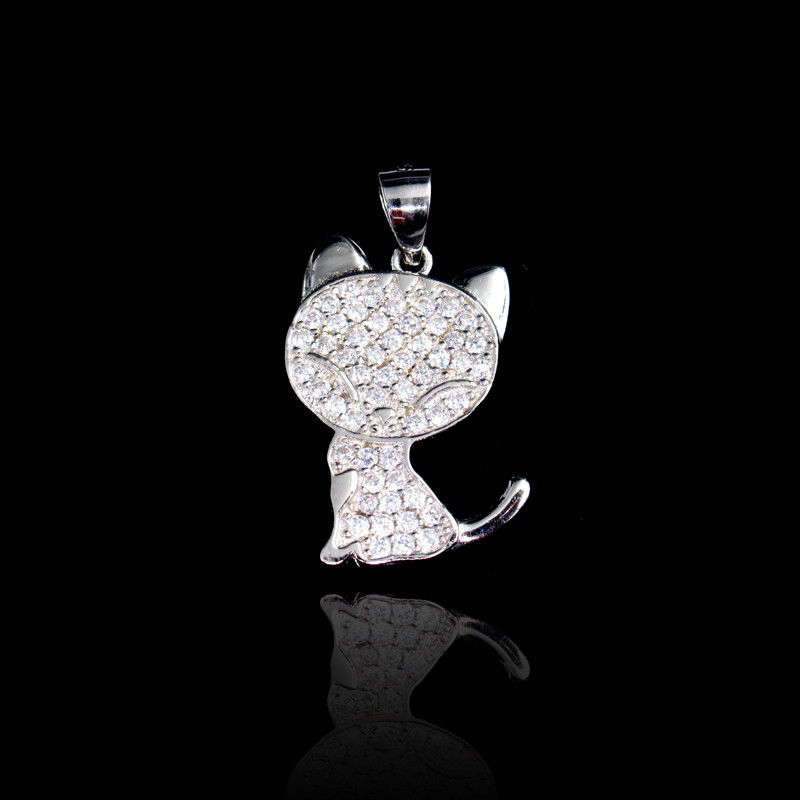 Real 925 Silver Cubic Zirconia Pendant With Adorable Cat Shape Zircon / Enamel