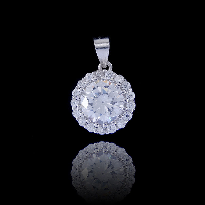 Vintage Shining Sterling Silver Round Pendant Cubic Zirconia Jewelry For Gifts