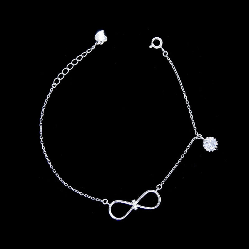 Two Items Sterling Silver Infinity Bracelet , Adjustable Extension Silver Chain Jewelry