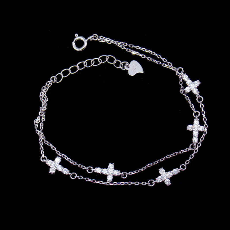Little Cross Shape Personalized 925 Silver Cubic Zirconia Bracelet Minimalist Style