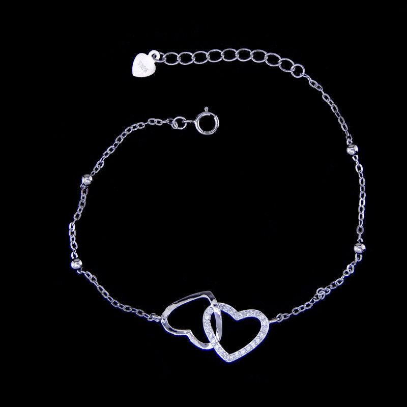 Bridal Bracelet Design Cubic Zirconia Bracelet Wedding With Upside Down Two Heart Shape